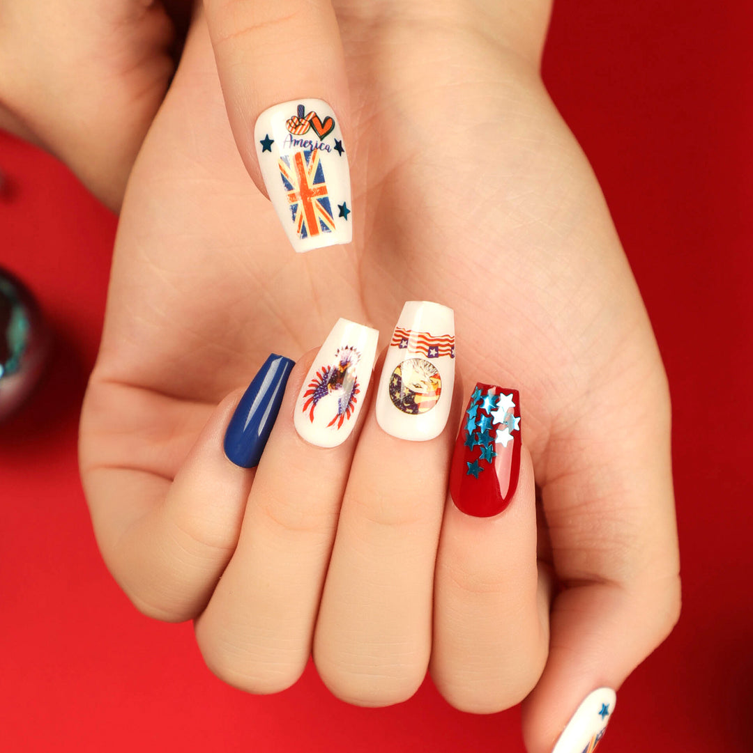 Artistic Nail Extensions with Patriotic Designs Bowlift