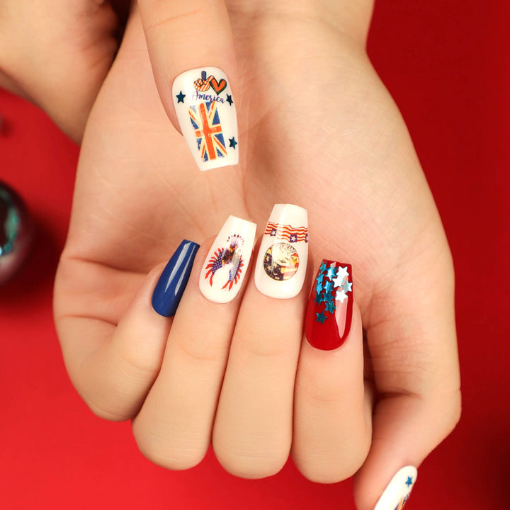 Artistic Nail Extensions with Patriotic Designs Bowlift