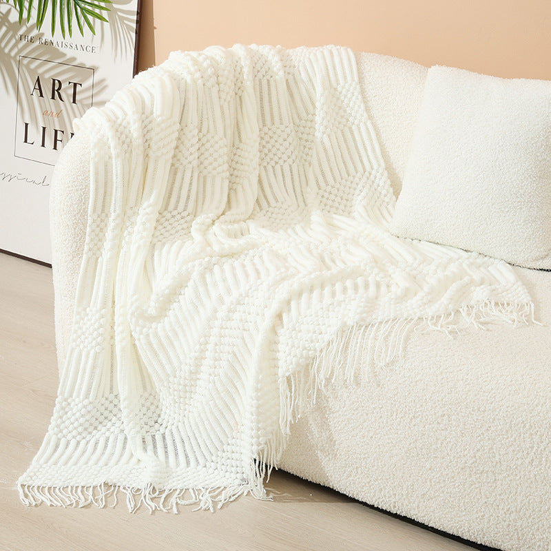 Women's stylish living room throw blanket with fringe pattern Bowlift