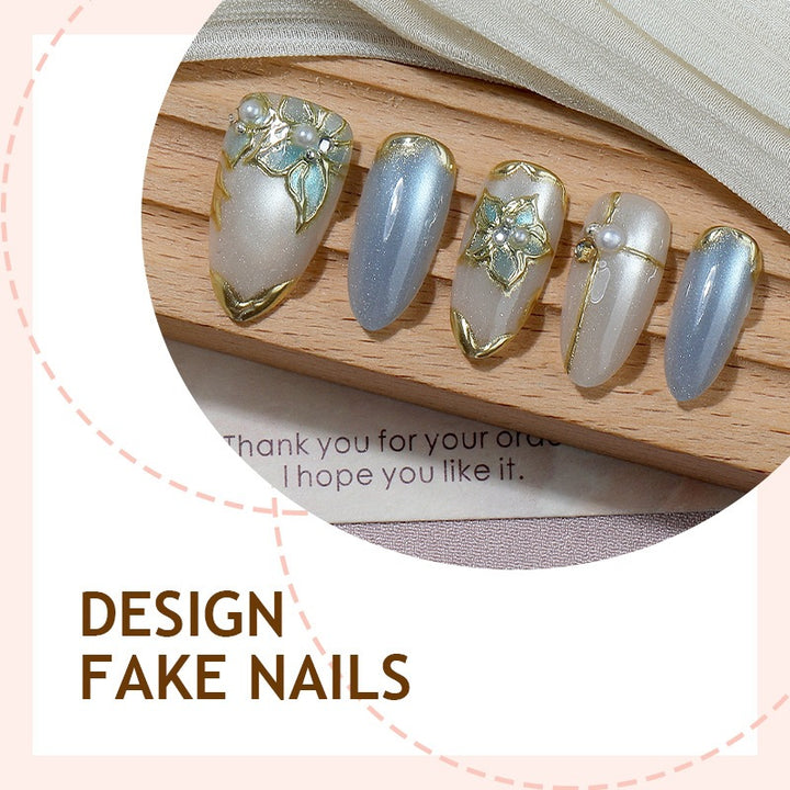 Artificial nail set with elegant floral decorations and shine Bowlift