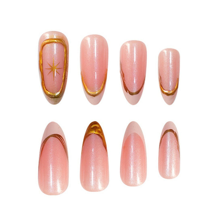 Premium Glittering French Tip Press-On Nails with Gold Accents Bowlift