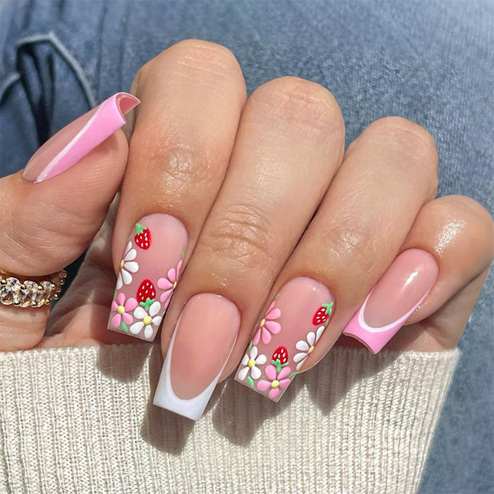 Decorative Floral Press-On Nail Art Set with 3D Flower Accents Bowlift