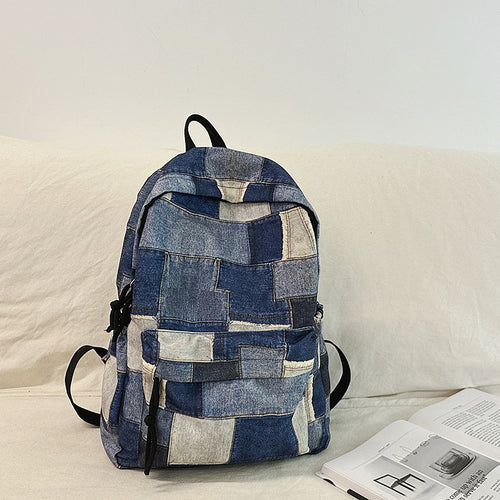 Eco-Friendly Denim Patchwork Backpack
