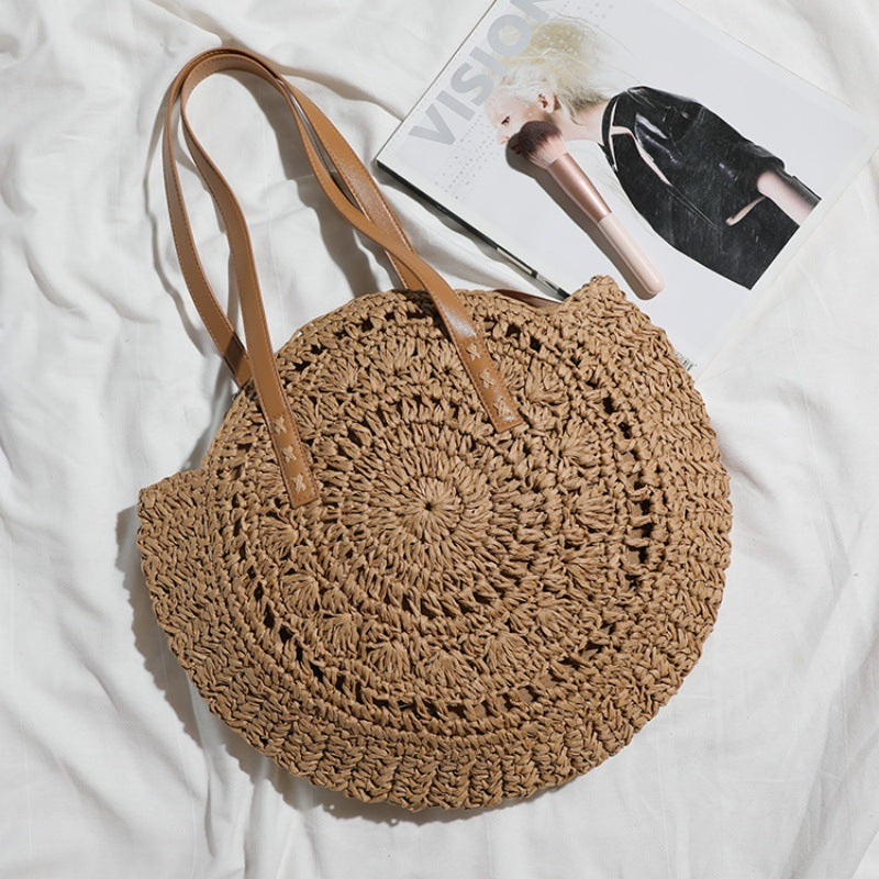 Basket bag with leather handles and colorful design Bowlift
