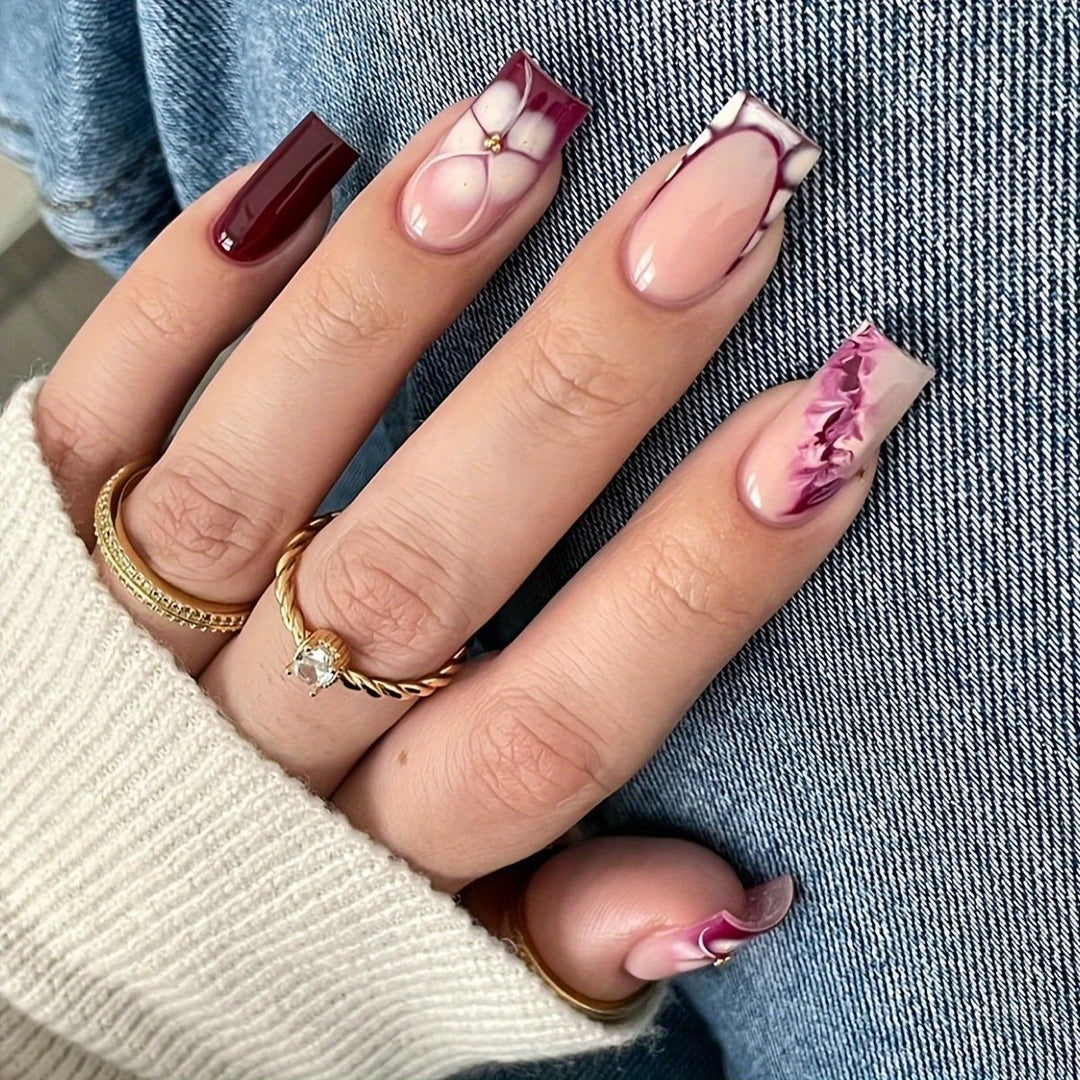 Floral Art Acrylic Nail Set Bowlift