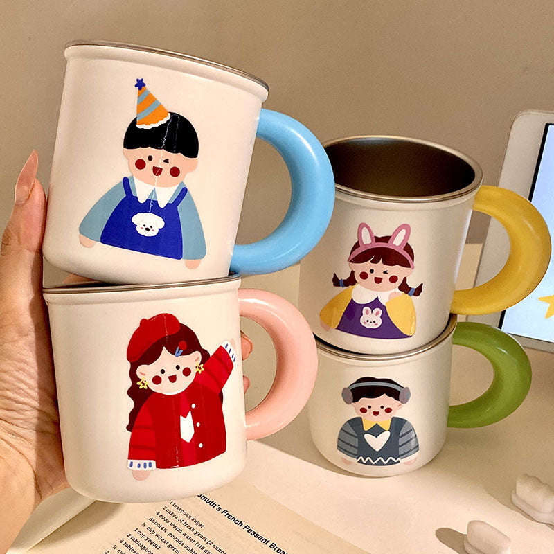 Stainless Steel Coffee Mug with Cheerful Children's Design Bowlift