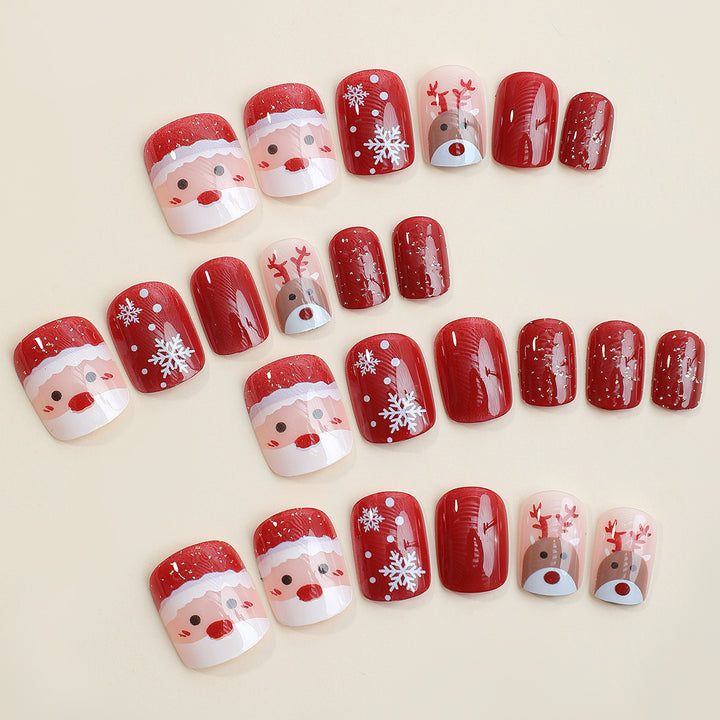 Festive Artificial Nail Set with Christmas Designs Bowlift