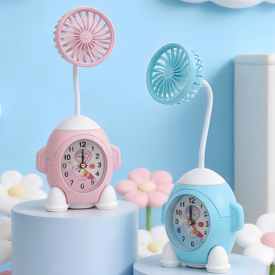Women Multifunctional Table Clock with Fan Bowlift