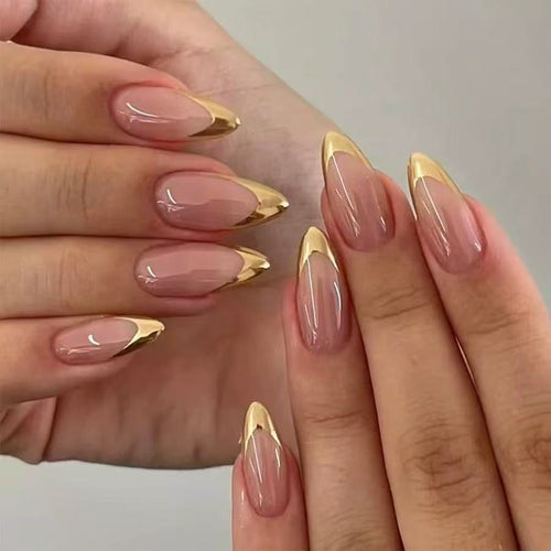 Artificial nail set with elegant gold tip design Bowlift