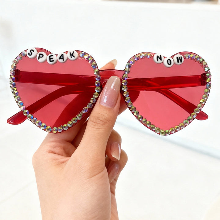 Heart-Shaped Rhinestone-Embellished Sunglasses Bowlift 1787141205