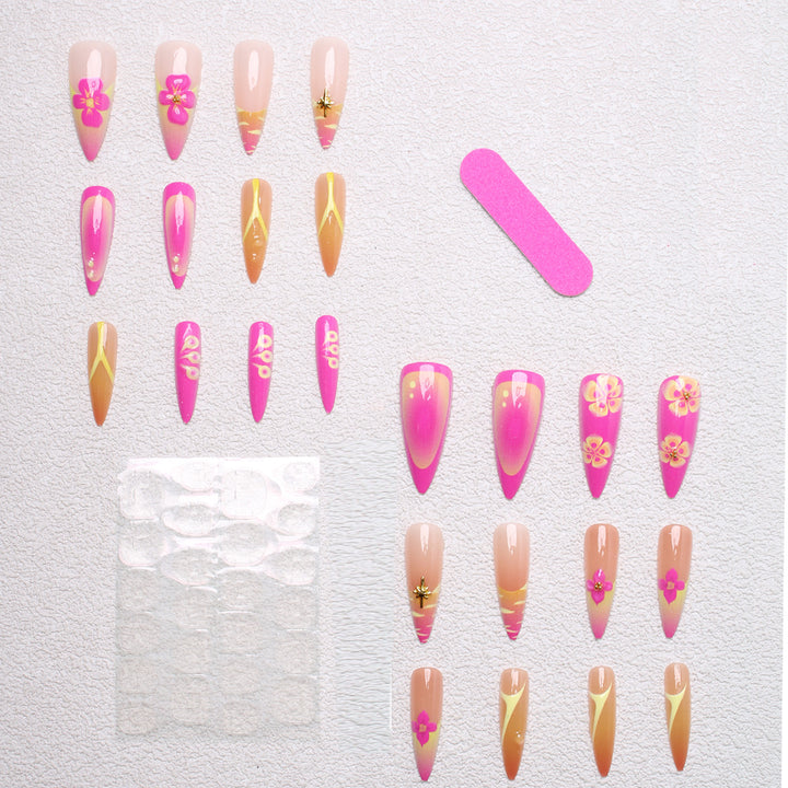 Artificial nail set with floral and abstract designs Bowlift