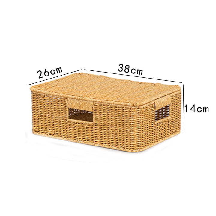 Women's Rectangular Storage Basket with Lid made of Natural Material Bowlift