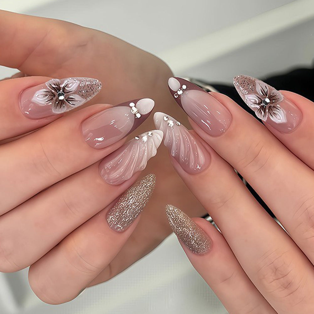 Elegant Artificial Nails with Botanical Designs Bowlift