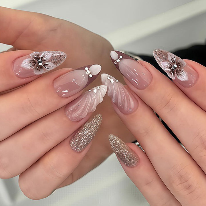 Elegant Artificial Nails with Botanical Designs Bowlift