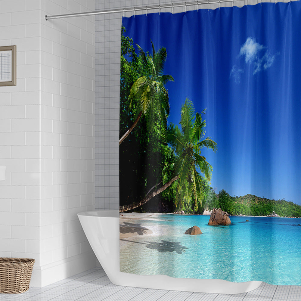 Tropical Beach Scene Shower Curtain Bowlift