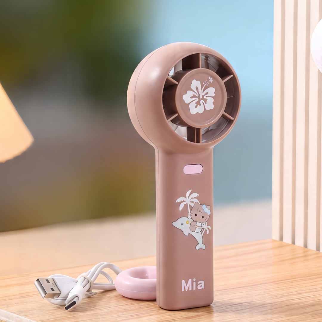 Women's Portable Handheld Fan with Ergonomic Design and Cute Bowlift Motif