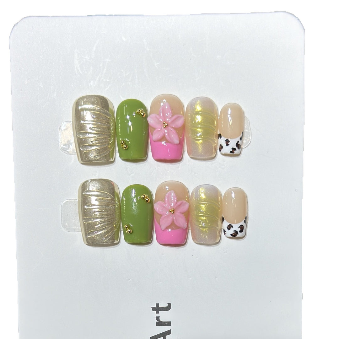 Designer Floral Acrylic Press-On Nail Set Bowlift
