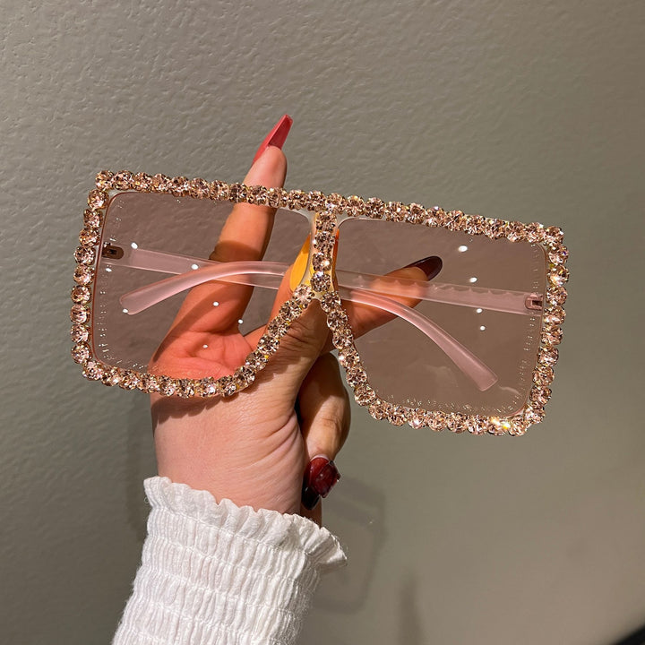 Women's Oversized Sunglasses with Sparkling Rhinestone Frame Bowlift