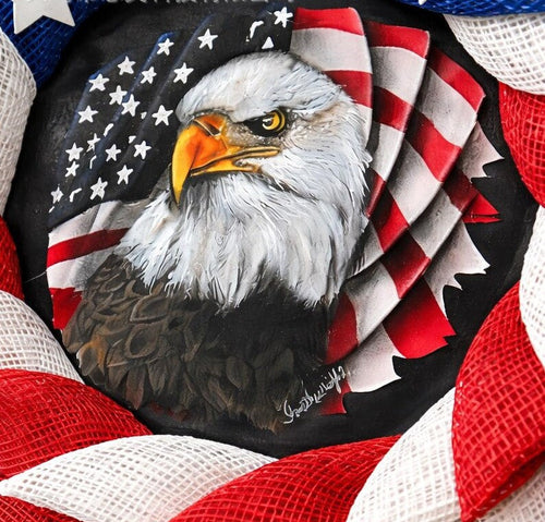 Unisex nan patriotic starburst mesh door wreath with eagle medallion Bowlift