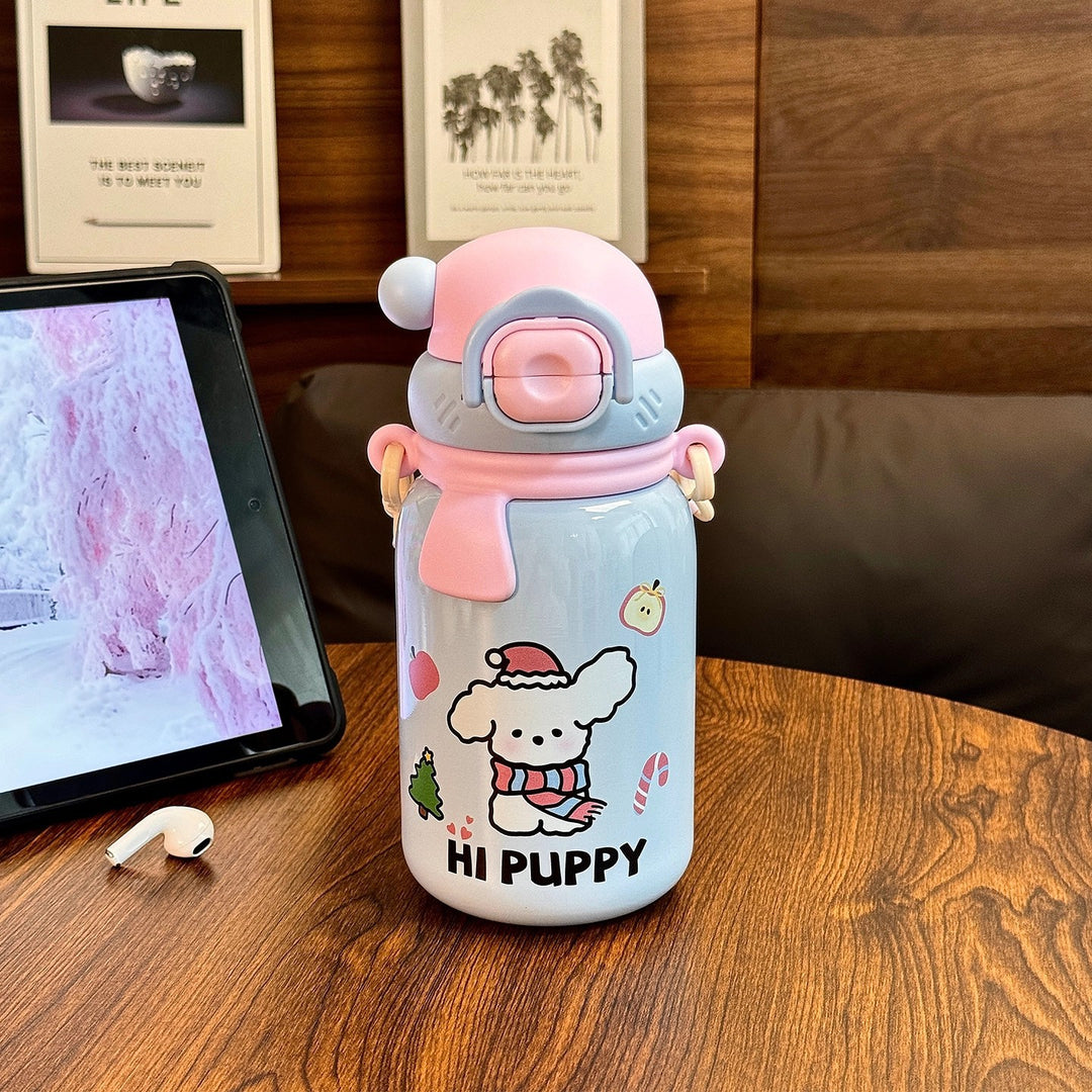 Women's insulated drinking bottle with secure flip lid and playful dog design Bowlift