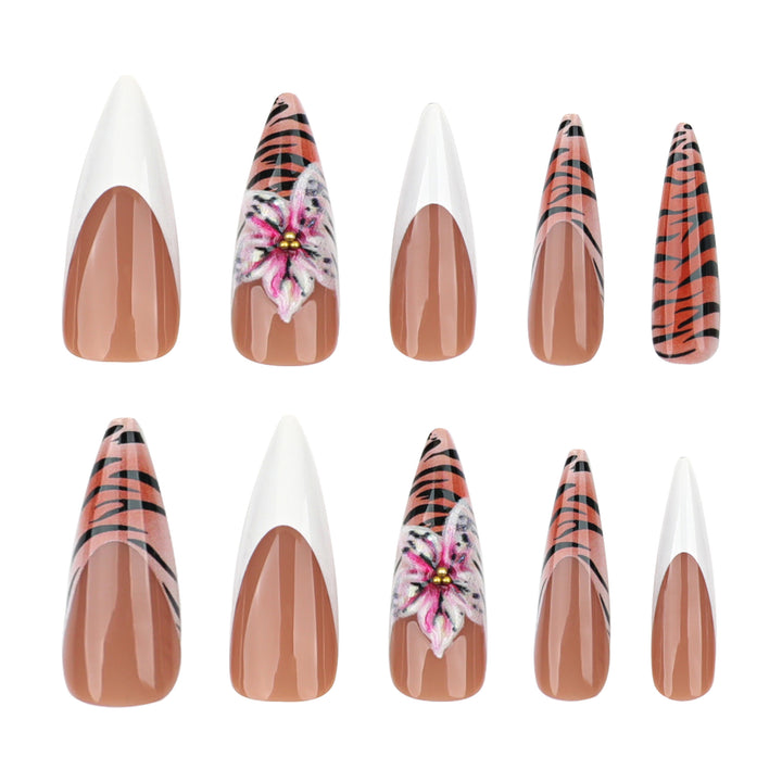 Artful stiletto nails with floral and animal design Bowlift