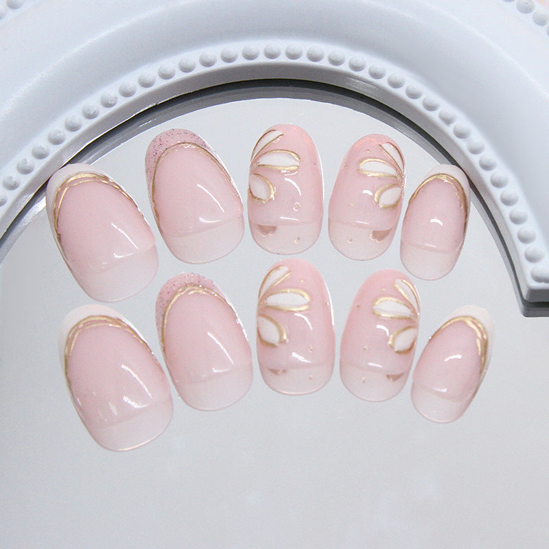 Decorative Floral French Tip Press-On Nails Bowlift