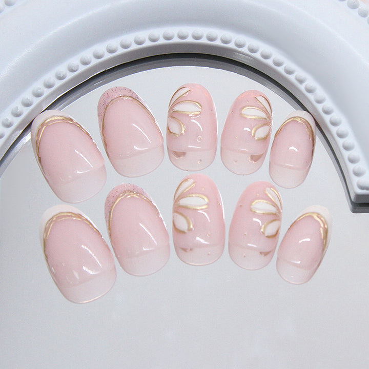 Decorative Floral French Tip Press-On Nails Bowlift