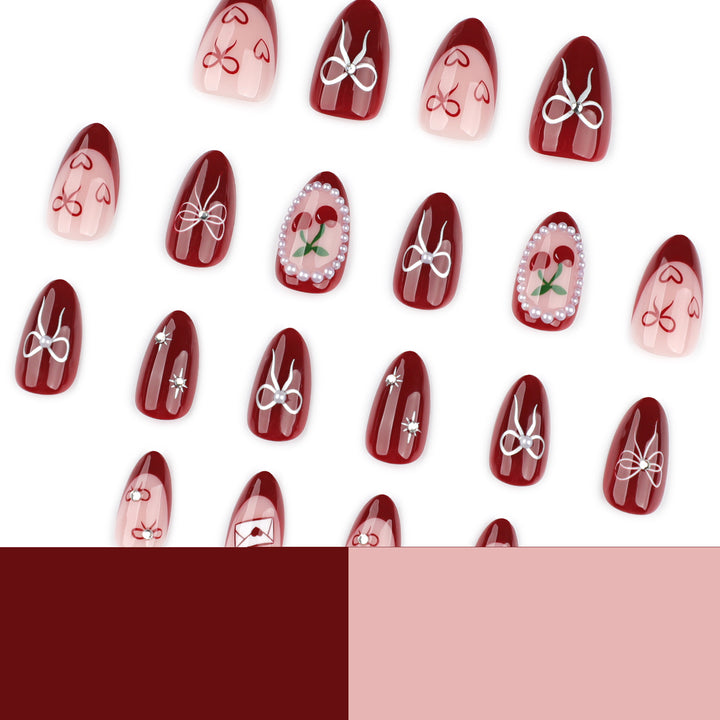 Artful nail designs with bow and rose motif Bowlift