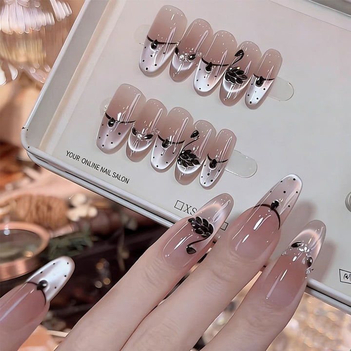 Artificial nails with floral accents and elegant shine Bowlift