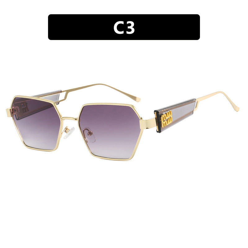 Ladies hexagonal sunglasses with elegant metal frame and protective lenses Bowlift