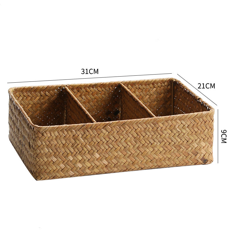 Multi-Compartment Natural Woven Storage Basket Bowlift