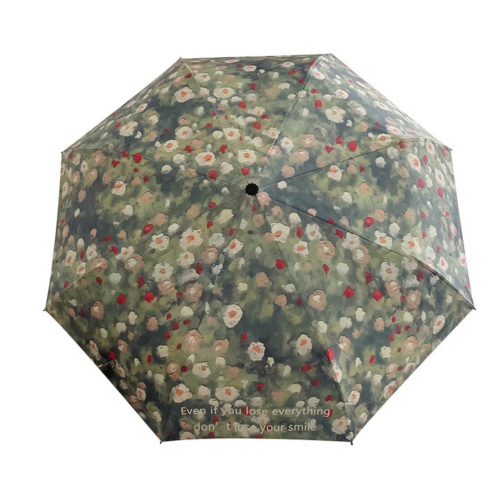 Ladies Folding Umbrella with Floral Design Bowlift