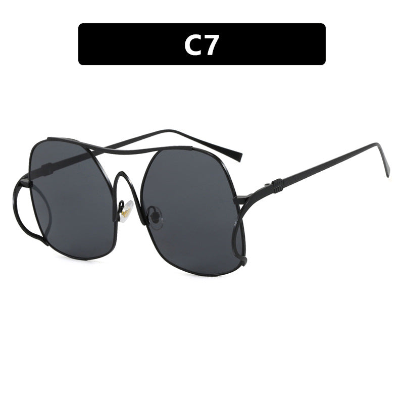 Women's geometric sunglasses with narrow metal frame and brown lenses Bowlift