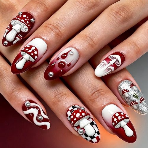 Artistic Mushroom Design Press-On Nail Set Bowlift