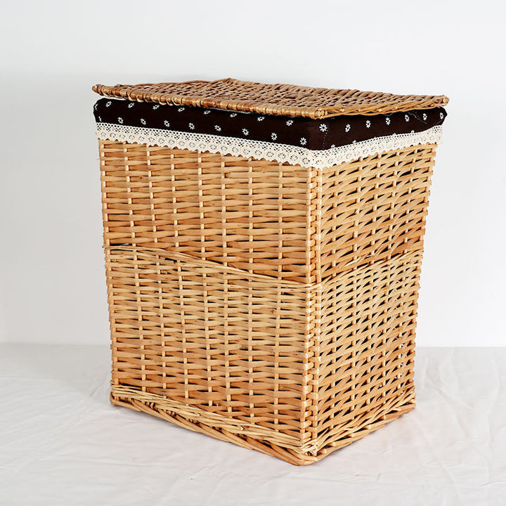 Women's laundry basket with decorative fabric cover and practical lid Bowlift