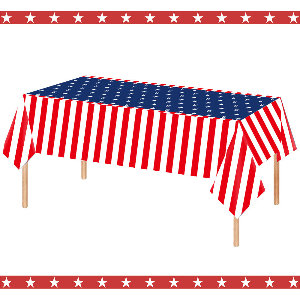 Independence Day Festive Vinyl Rectangular Tablecloth with Star Border Pattern Bowlift