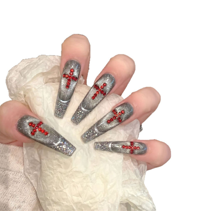 Luxury Glitter Press-On Nail Set with Crystal Accents Bowlift