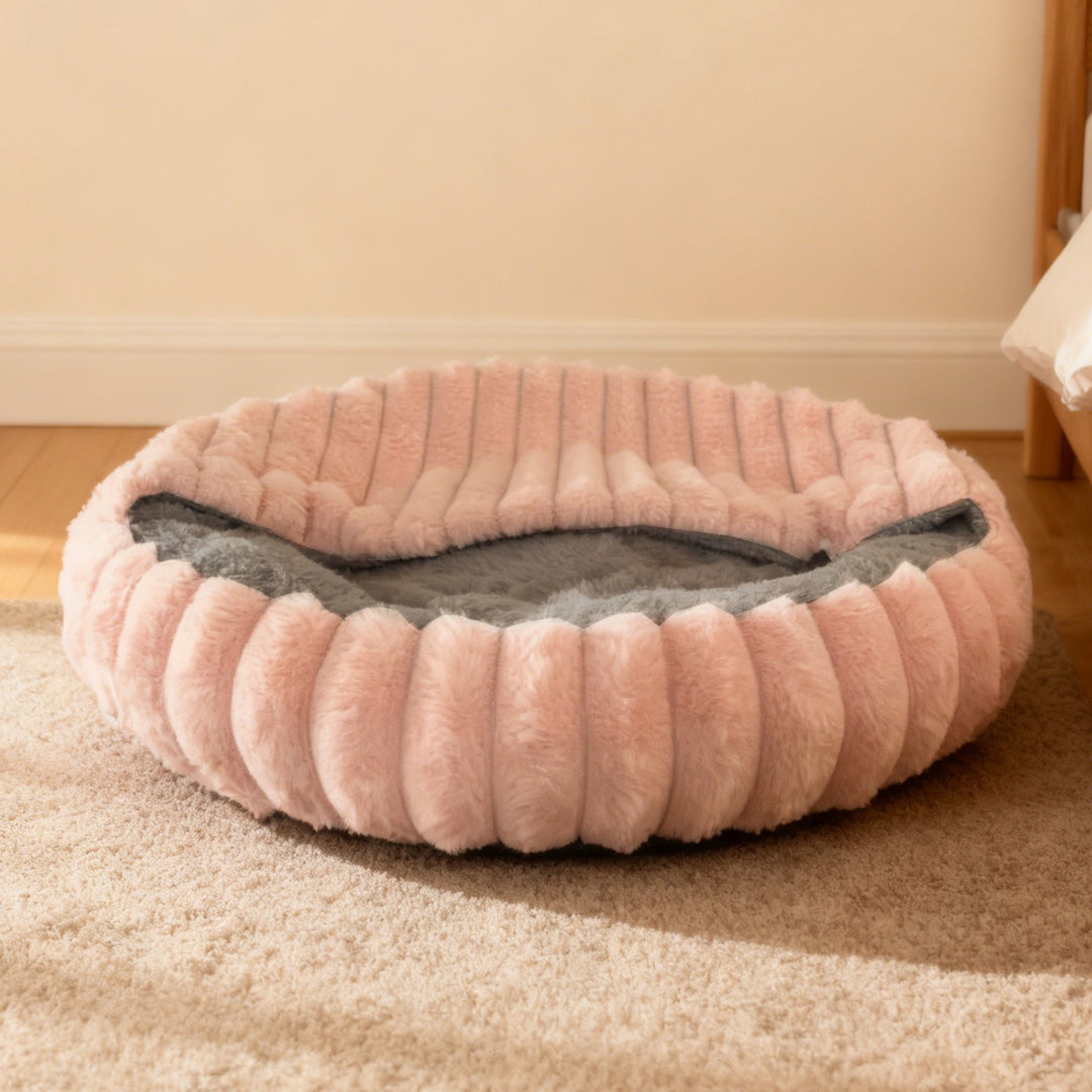 Ladies Cozy and Round Pet Bed with High Edge Bowlift