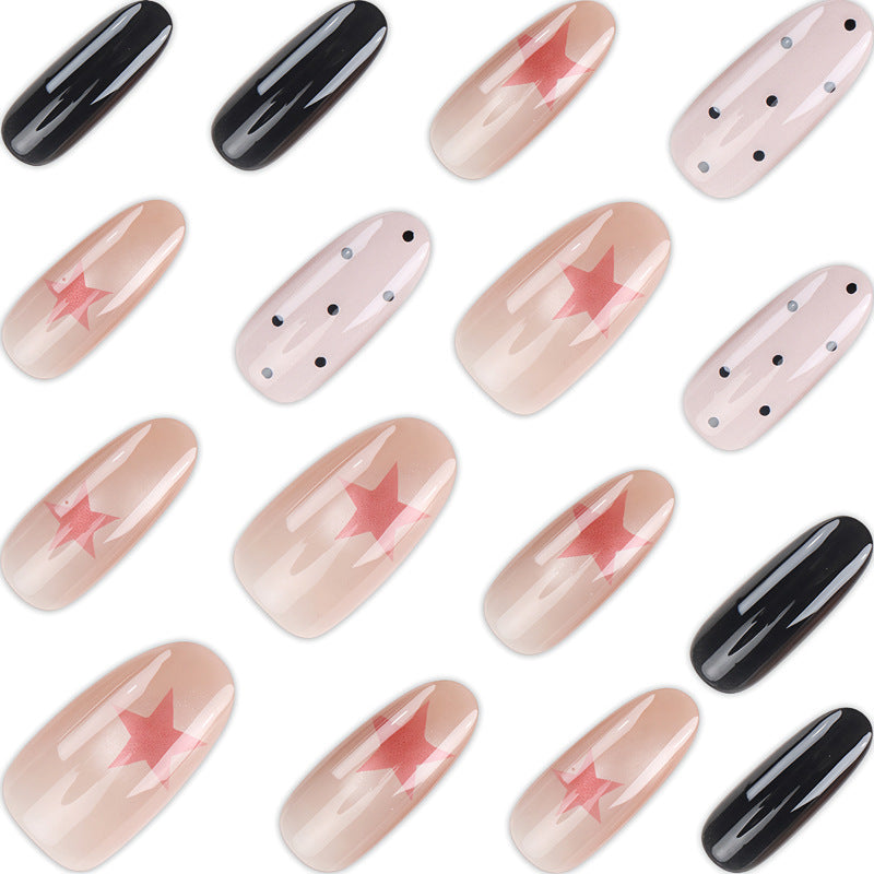 Artistic Press-On Nail Set with Bold Star Designs Bowlift