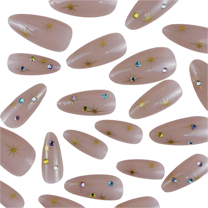 Artistic Rhinestone-Embellished Almond-Shaped Nail Extensions Bowlift
