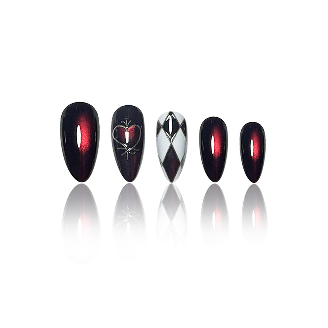 Stiletto Nail Enhancements with Heart Design Bowlift