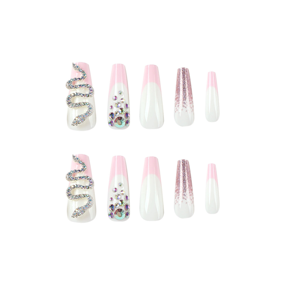 Artful Nail Extensions with Glitter and Rhinestone Decorations Bowlift