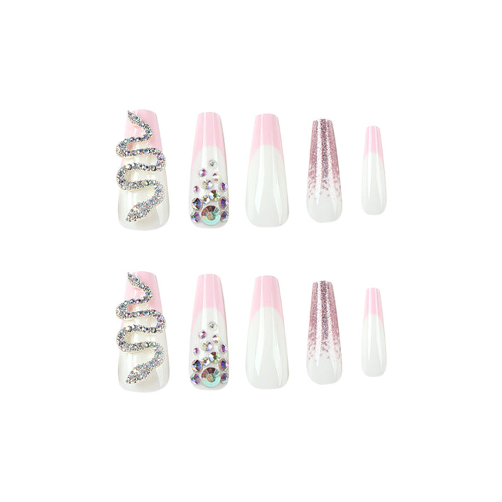 Artful Nail Extensions with Glitter and Rhinestone Decorations Bowlift