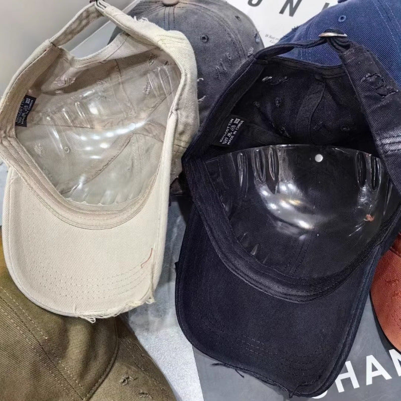 Men's Distressed Denim Baseball Cap Bowlift