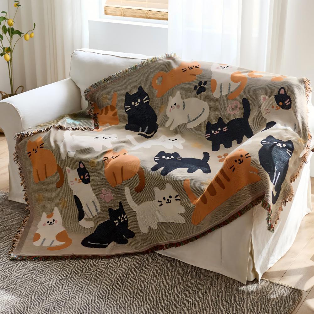 Playful Cat-Themed Throw Blanket