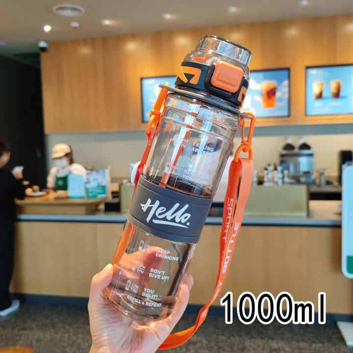 Women's large sports water bottle with motivational time markings Bowlift