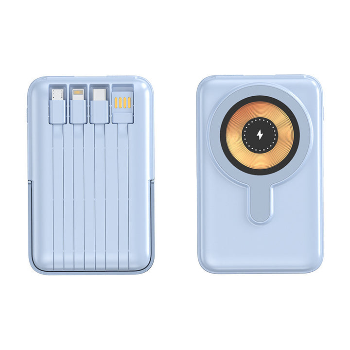 Portable power bank with integrated cable charging system and fast wireless charging Bowlift