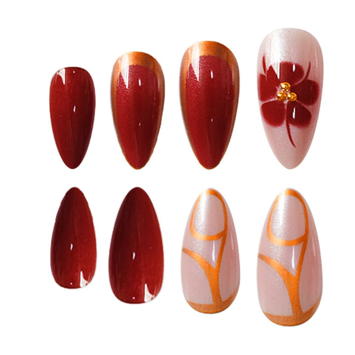 Artistic Press-On Nail Art Set with Floral Accents Bowlift