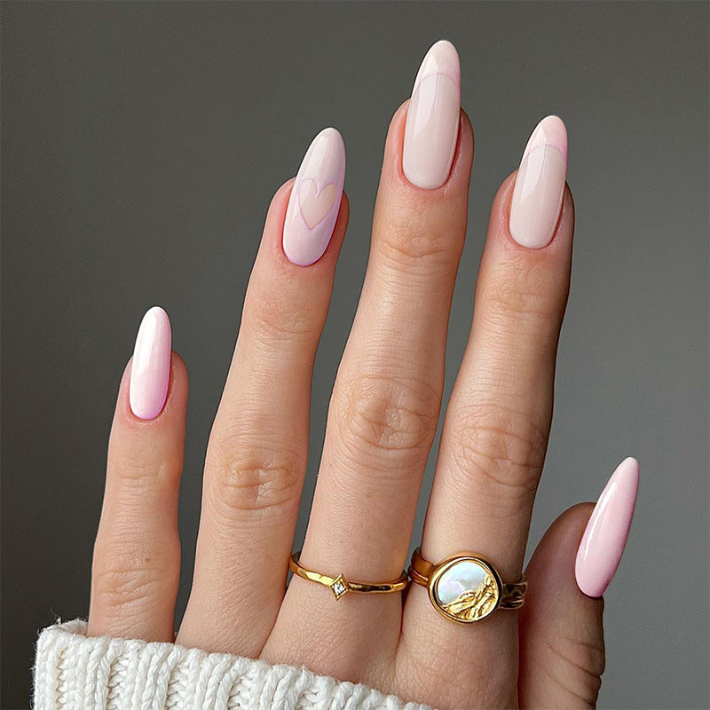 Elegant Stiletto Artificial Nails with Heart Motif Bowlift