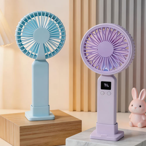 Portable hand-held fan with digital temperature display and multiple speed control Bowlift